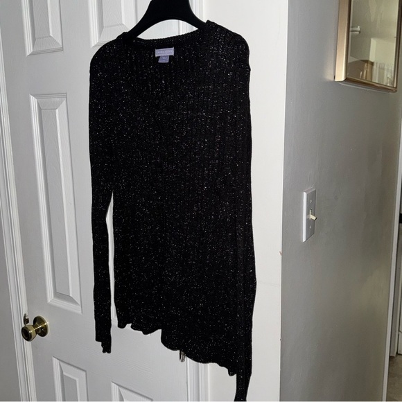 LAURA SCOTT Women's Large Black Metallic Sparkle Cardigan Sweater V-Neck Button - Picture 7 of 16